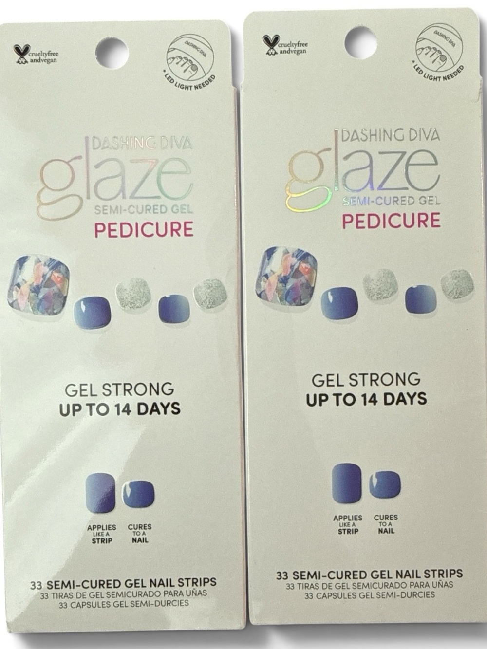 2 Dashing Diva Glaze Semi Cured Gel Sticker Strips Pedicure New and Sealed
